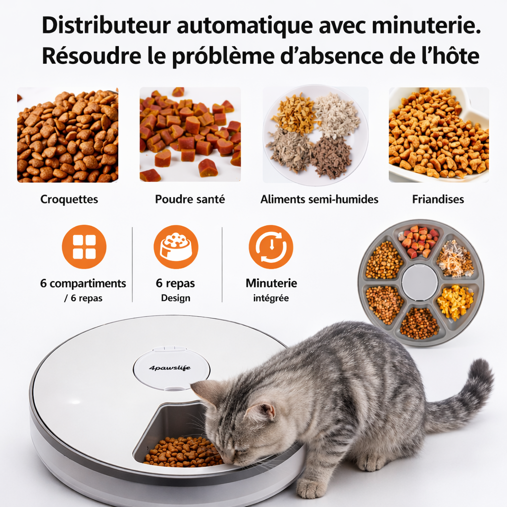 Distributeur automatique pour chats — Rappel vocal & minuterie