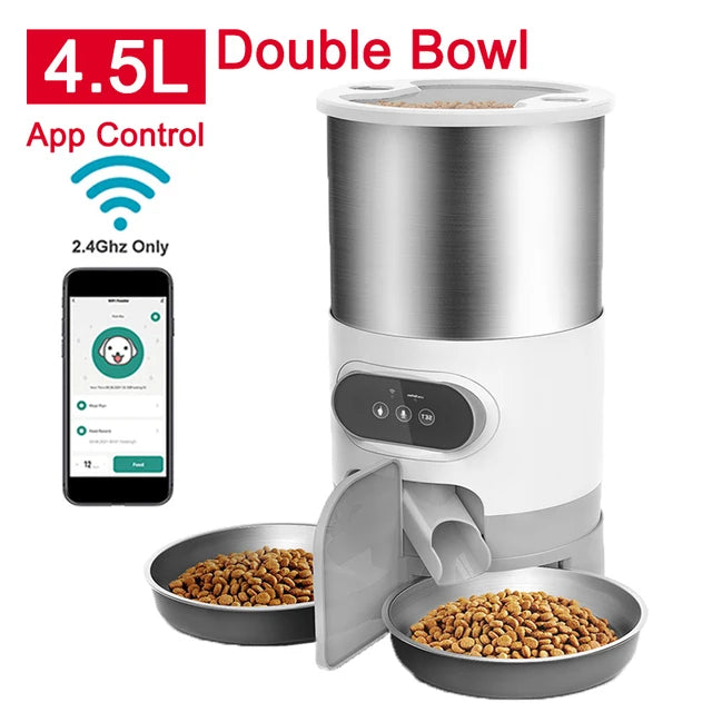 Mangeoire automatique inox pour chats — Double repas & app WiFi
