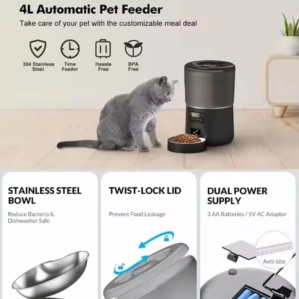 Mangeoire automatique 4L WiFi pour chats — Bol inox & app