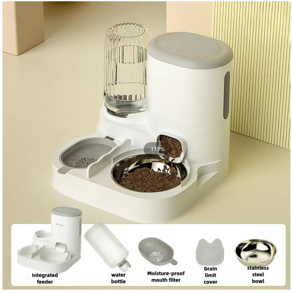 Bol mangeoire automatique avec distributeur d’eau intégré pour chats