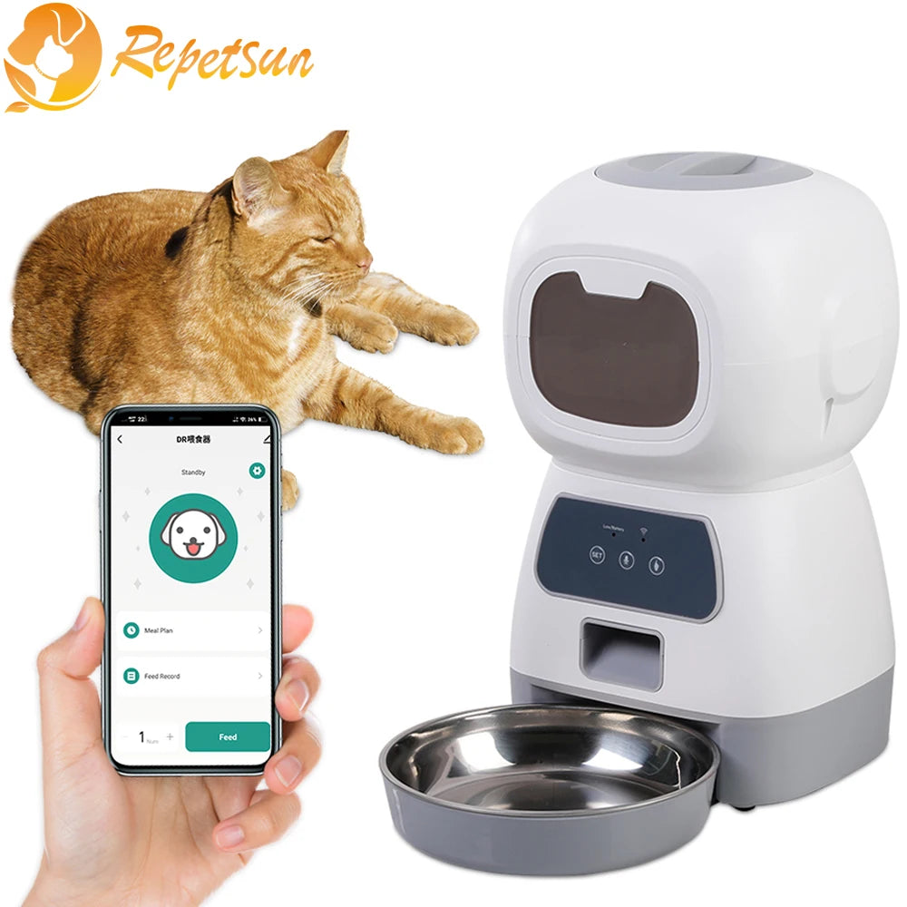 Mangeoire automatique 3,5L WiFi pour chats — Anti-glouton & vocal