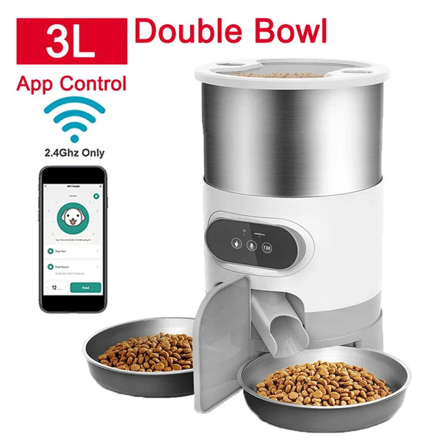 Mangeoire automatique inox pour chats — Double repas & app WiFi