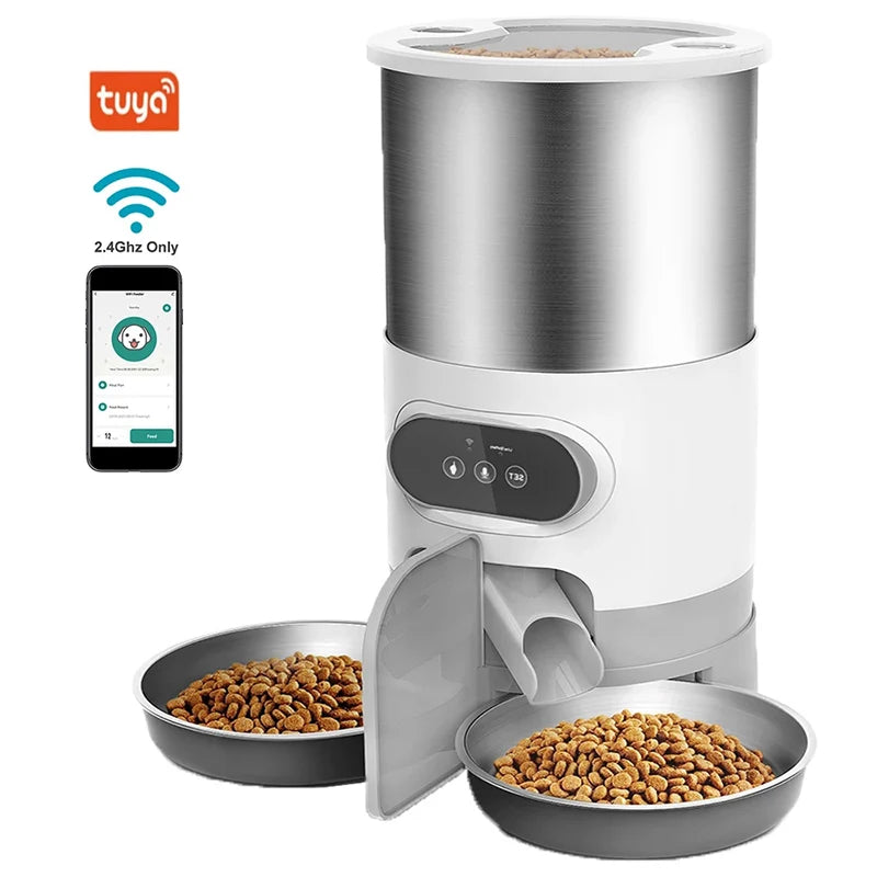 Mangeoire automatique inox pour chats — Double repas & app WiFi