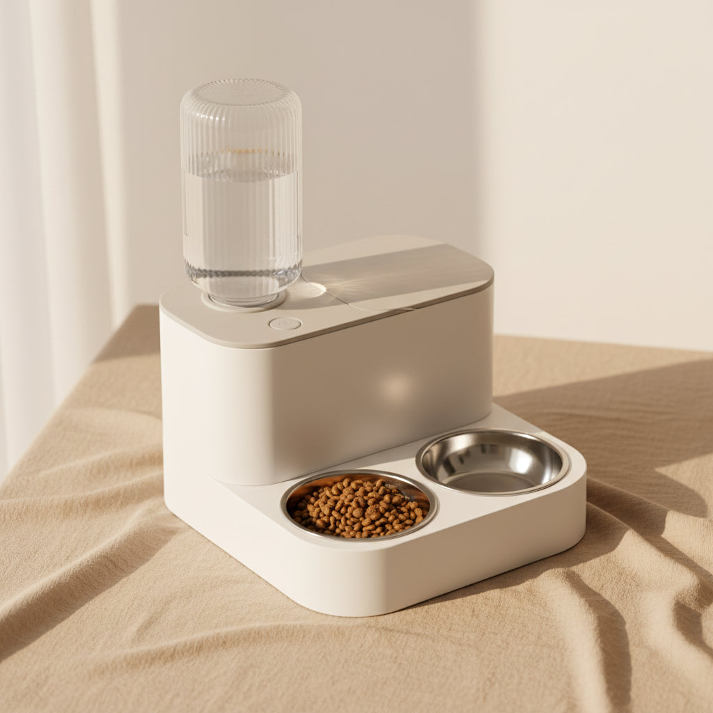 Bol mangeoire automatique avec distributeur d’eau intégré pour chats