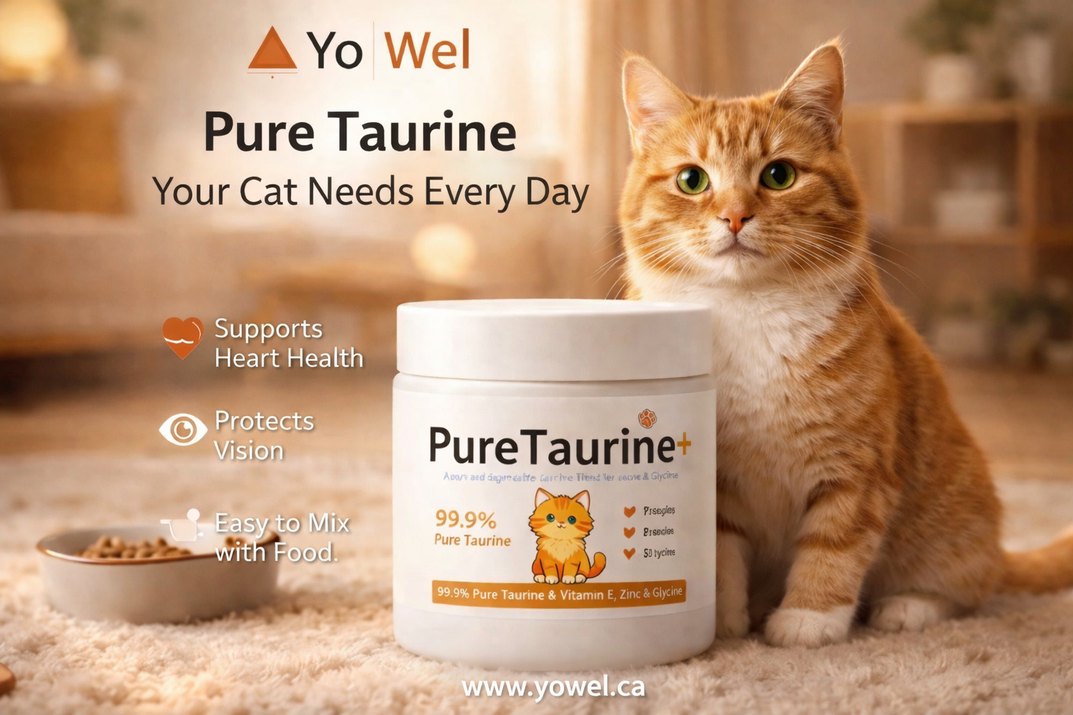 Taurine pure 99,9% pour chat – Santé cœur & vision | Yo Wel